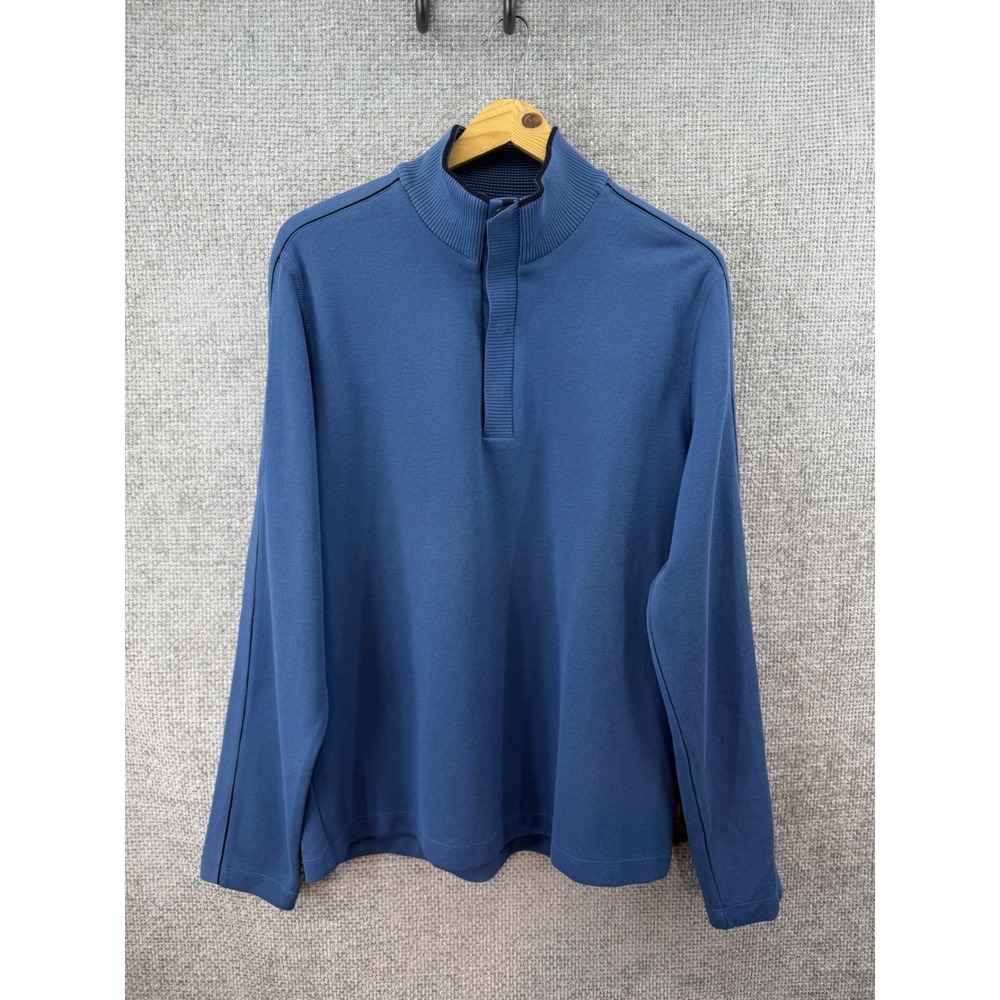 Hugo Boss Mens Med Regular Fit Blue Mock Neck‎ 1/4 Snap Knit Pullover Modern C